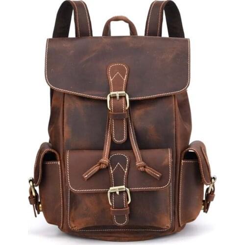 Retro first layer cowhide bag European and American personality mens backpack leather cool casual trave