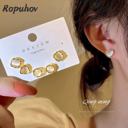 Ropuhov 2021 New Korean Fashion Gift Woman Three Pieces Set Earrings Luxury Stud Bling Wholesale