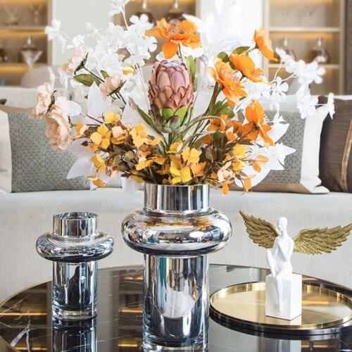 Glass Silver Plated Vase Home Flower Arrangement Hydroponic VaseGreen Plants Succulents Flower PotsModern Living Room Decoration