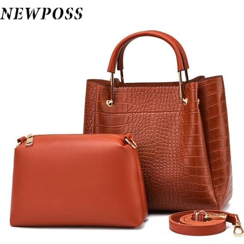 Retro Alligator Bucket Bags Women Crocodile Pattern Handbag Capacity Casual Crocodile Shoulder Messenger Bags Ladies PU Purse