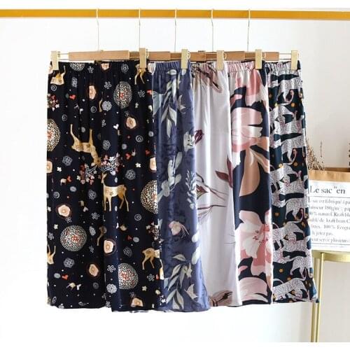 Spring and Summer Pajamas Womens Cropped Trousers Rayon Loose Casual Home Pants Ladies Plus Size Sleepwear Women Bielizna Nocna