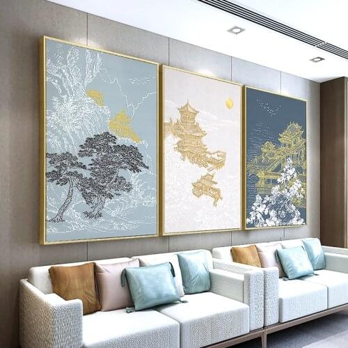 Vintage Chinese Golden Palace Canvas Print Poster Painting Aesthetic Bedroom Decor Art No Frame Wall Pictures For Living Room