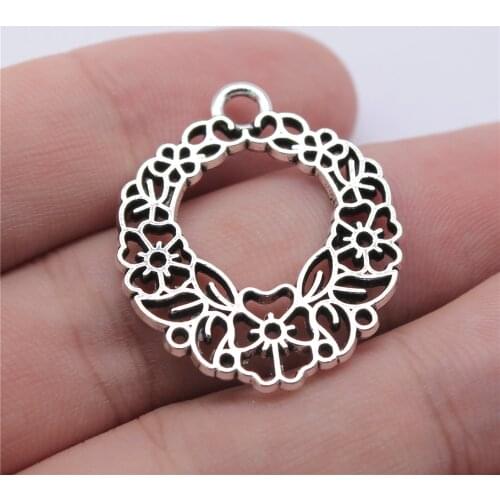 WYSIWYG 5pcs 30x25mm Antique Gold Color Hollow Flower Wreath Charms Pendant For Jewelry Making DIY Jewelry Findings