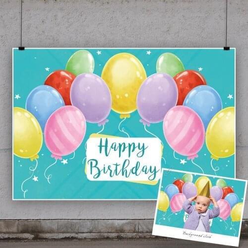 Bright Blue Colorful Balloons Happy Birthday Photo Background Cake Table Decor Kids Family Party Backdrops Photography