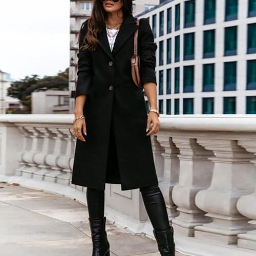 Women Autumn Winter Long Sleeve Lapel Collar Casual Coat Knee-length Jacket Overcoat Warm Keeping Long Jacket Plus Size S-3XL