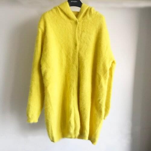 2020 Women 100% Mink Cashmere Sweater Autumn Winter Wool Knitted Jumper Cardigan Full Sleeves with Hood Coat Customize tbsr739