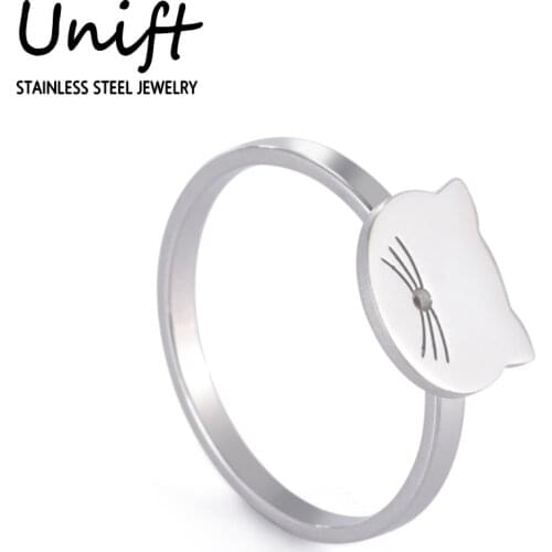 Unift Simple Cat Kitty Ring Cute Animal Finger Ring Stainless Steel Women Accessories Fashion Jewelry Friendship Gifts 2021