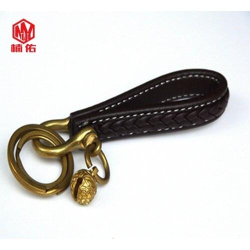 1PC PU Leather Brass Keychain Creative Metal Car Keychain Key Ring EDC Tool