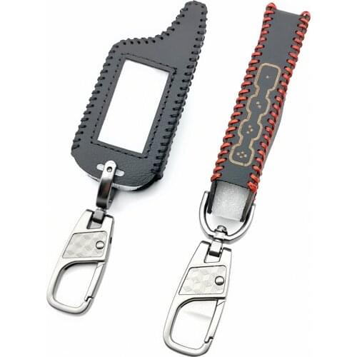 100% Leather Key Case For Scher-Khan Logic A B LCD Russian Version Two Way LCD Remote Control Car Alarm Keychain Fob Cover