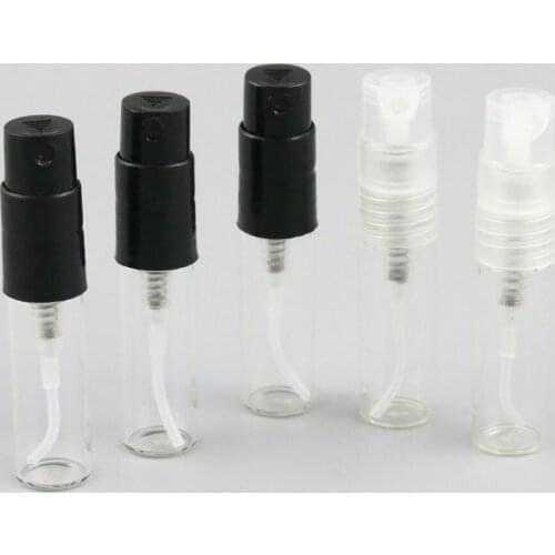 100 x 2ml Empty Small Glass Perfume Spray Bottle 2CC Portable Atomizer Small Perfume Sample Containers with Black Clear Spray