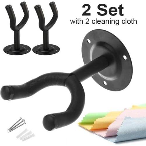 2set/lot Wall Mounted Guitar Ukulele Bass Display Hanger Bracket Hook Holder Keeper with Cleaning Cloth set kit