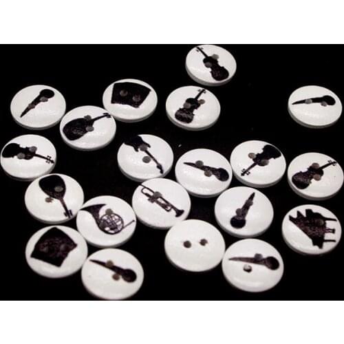 50PCs Wooden Sewing Buttons Scrapbooking Instrument Painting Round 2 Holes 15mm Costura Botones Decorate bottoni botoes W1016