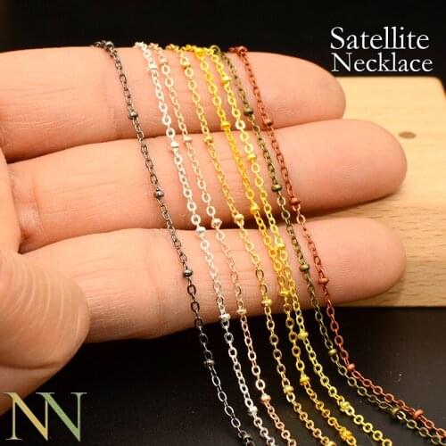 50 PCS - Satellite Necklace, Bead Chain Necklace 16 18 20 Inches, Gold/ Silver Plated Beaded Necklace for Women, Choker Necklace