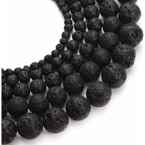 60pcs/lot 6 8 10mm Natural Stone Beads Black Lava Hematite Round Beads For Jewelry Making Volcanic Rock Beads DIY Bracelet