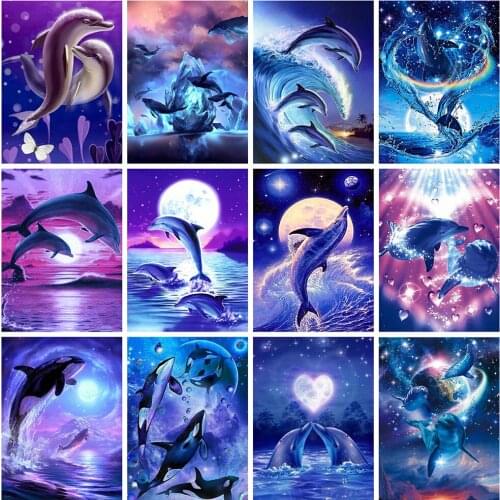 Full Square Drill 5D DIY Diamond Painting Dolphin Diamond Embroidery Cross Stitch Animals Rhinestone Mosaic Home Decor