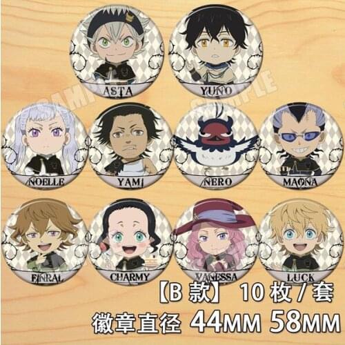 Anime Black Clover Asta Yuno Nolle Yami Nero Magna Charmy Luck Figure 4633 Badges Round Brooch Pin Gifts Kids Collection Toy