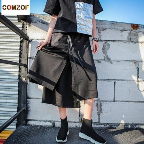 Irregular women streetwear skirt black loose elastic waist faldas womens fashion ribbon summer skirts jupe femme