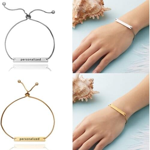 Personalize Custom Name Bracelet Engraving ID Letter Symbol Stainless Steel Adjustable Bracelet for Women Kids Girls Boys Gift