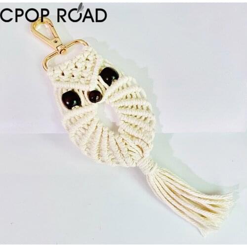 Cpop Handmade Tassel Macrame Key Chain for Women Bohemian Handbag Pendant Long Key Chains Fringed Tassel Accessories Girl Gift