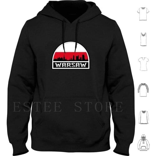 Warsaw Poland Skyline Silhouette Polish Flag Travel Souvenir Hoodies Long Sleeve Warsaw City Polish Poland Polska