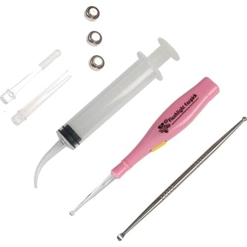New Tonsil Stone Remover Tools LED Light Ear Wax Remover Stainless Steel Earpick With 3 Tips Irrigator Syringe Clean Care Tool