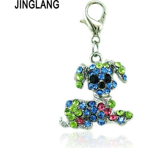 JINGLANG Wholesale Lobster Clasp Charms Dangle 2 Color Full Rhinestone Pet Dog Animal DIY Charms For Jewelry Making Accessories