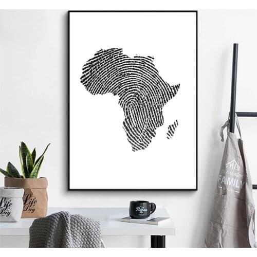 Africa Map Finger Map Travel Wall Art Canvas Painting Posters and Prints Grey Black White Pictures for Living Room Home Decor