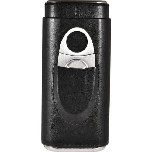 Metal Box Cigar Surface Superior Leather 3 Tube Cigar Travel Cigar bags Holder Humidor with Cutter #4O
