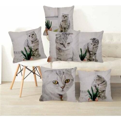 XUNYU Cute Pet Cushion Cover Beautiful Mixed Shorthair Cat Linen Pillowcase Home Bedroom Sofa Decoration Throw Pillowcase C0096