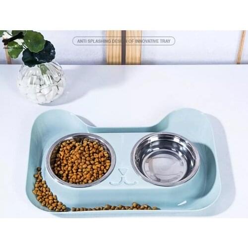 1Pc Durable Double Stainless Steel Dog Cat Bowls with Non-Spill & Non-Skid Design for Pet Food and Water Elevated Feeding 23