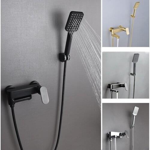 Wall Mounted Buthtub Faucet Brass Shower Mixer with Hand Shower Cencealed Installation Faucet Mixer Set Polished Black Gold Grey
