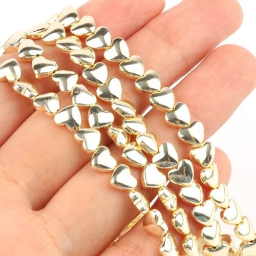 Natural Stone Heart Shape Light Gold Plated Hematite Spacer Beads For Jewelry Making DIY Accessories Necklace Bracelets 15"