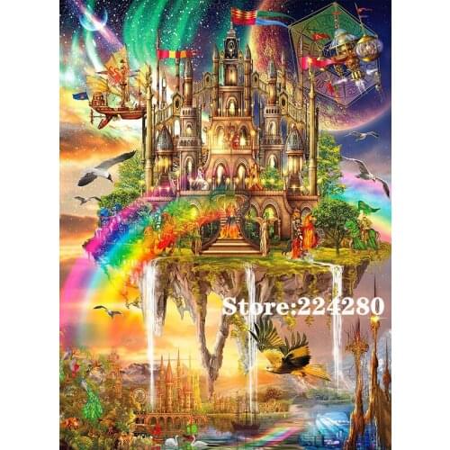 New Rainbow castle scenery Needlework Cross stitch,14CT Unprinted Embroidery kits Arts Cross-Stitching,DIY Handmade Decor