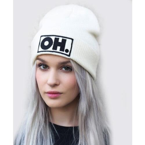Autumn Winter OH. Letter Hip Hop Hats For Women Men Knitted Slouchy Beanie Skullies Chunky Baggy Warm Head Beanies Hat RX132