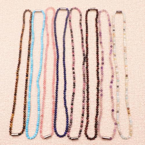 Short Chain Necklace for Women Stone Quartzs Amazonite Fluorite Opal Amethysts Lapis Lazuli Beads Ethnic Choker Clavicle 16"A957