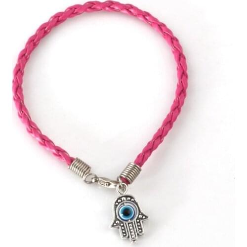 Lot - 100Pcs HAMSA HAND " Eye bead " Magenta String Bracelets - Lucky Charm Pendant 01767