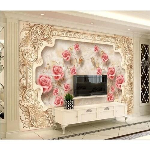 Custom Wallpaper 3d Photo Mural Stereo Royal Flying Flower European Aristocratic Marble Background wall paper 3d mural
