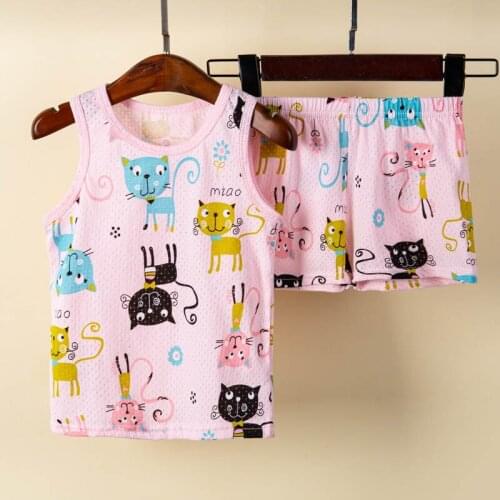 Pink Cartoon Kids Clothes for Girls Vest Top Summer Breathable Suit Cute Style Childrens Clothing Sets Baby Toddler Set