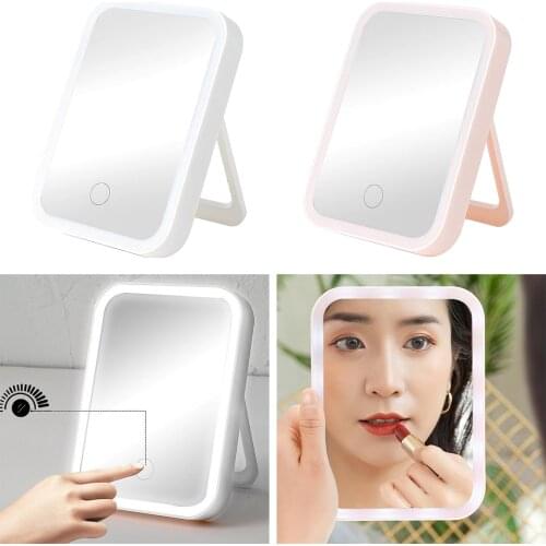 LED Makeup Mirror Touch Screen Switch Vanity Mirror USB Charging 3-Gears Backlit Light 13x18cm with Stable Stand Easy to Carry