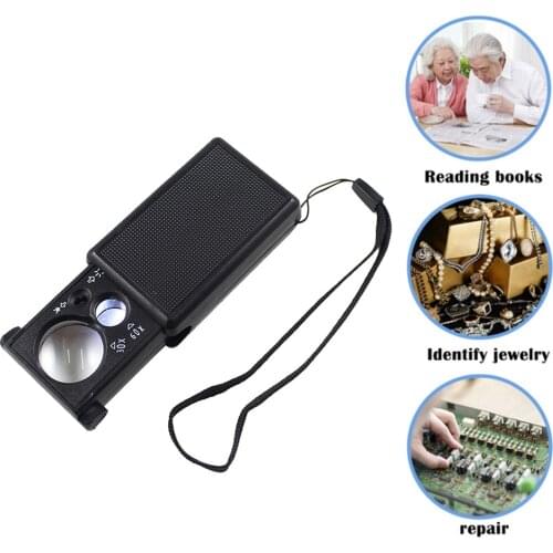 30/60 Times LED UV Currency Magnifier Detector Stamps Jewelry Loupe Identification Tool Illuminated Handheld HD Magnifying Glass