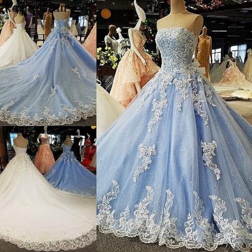 Gorgeous Lace Ball Gown Wedding Dresses blue 2021 Sexy off shoulder Appliques Bride Gowns Vintage Vestido De Noiva