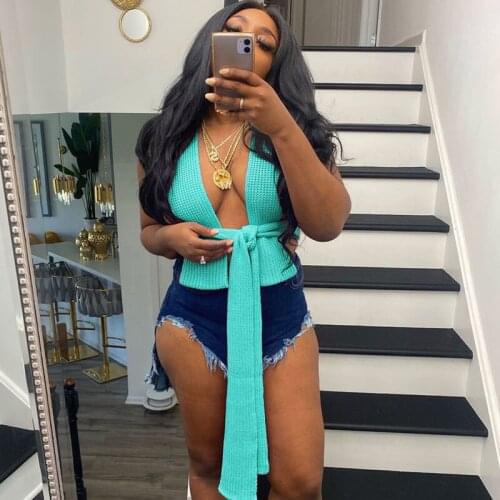 Knitted Sweater Tops Sleeveless Bandage Crop Top for Women Club Wear Top Cross Strap Solid Chic Top Mujer Camisetas De Mujer