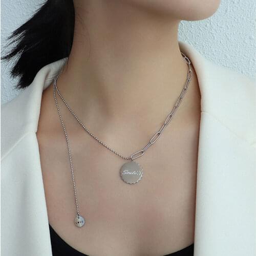 2021 New Popular Hot Sale Gold color Stainless Steel Jewelry Gear Letter Tassel Necklace Ladys Fashion Clavicle Chain For Women