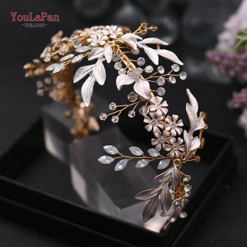 TOPQUEEN HP278-FG Rose Gold Wedding Headpieces Rhinestone Headband for Women Tiara Wedding Hair Accessories Bridal Crown