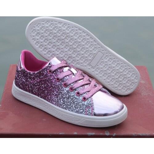 Womens vulcanized shoes sneakers girls sequined casual sneakers lace-up casual shoes