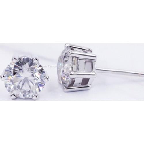 Tianyu Gems Classic Silver Moissanite Diamond Stud Earrings Wedding Women Jewelry 1.0ct/1.2ct/2.0ct Round White Stone Gifts Hot