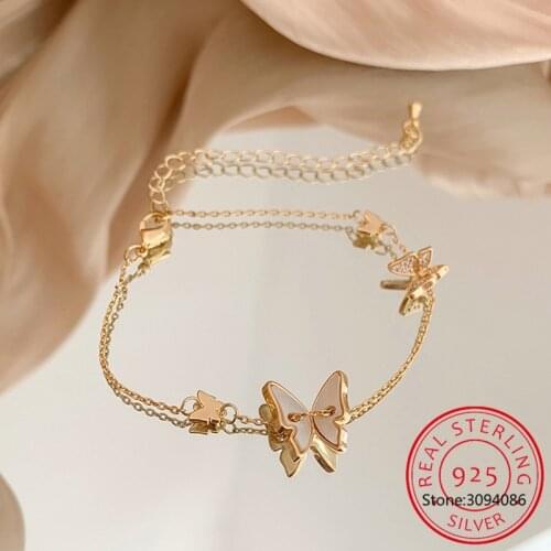 925 Sterling Silver Shell Butterfly Bracelet For Women Zircon Golden Simple Bracelet Student Light luxury Accessories S-B553
