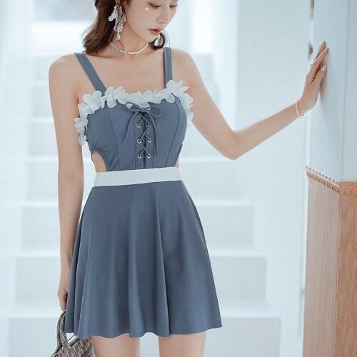 Koren 2021 Sexy Camisole Bandage One Piece Ruffle Swimsuit Monokini Backless Swimwear Women Solid Swimsuit Push Up Swim Suit