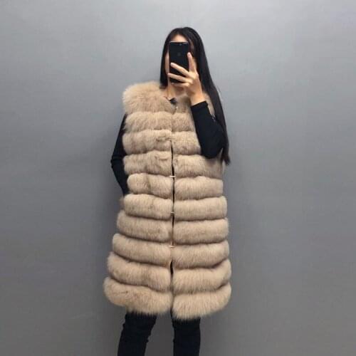 Real fox fur vest Long womens fox fur vest Winter warm fur vest with detachable hem European and American fashion winter