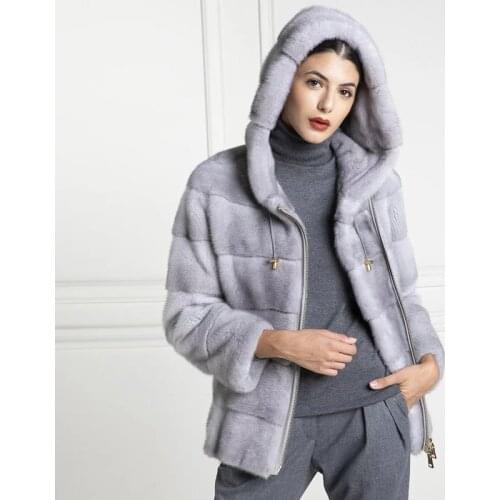 Winter Fashion Real Mink Fur Coat with Hood High Quality Natural Women Fur Overcoats 2021 New Genuine Mink Fur Jacket Full Pelt